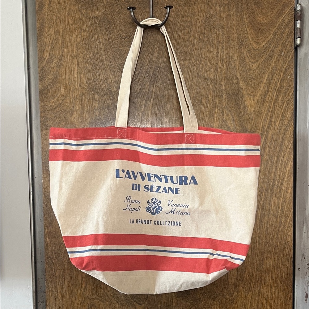 Sézane Red and Cream Canvas Tote Bag